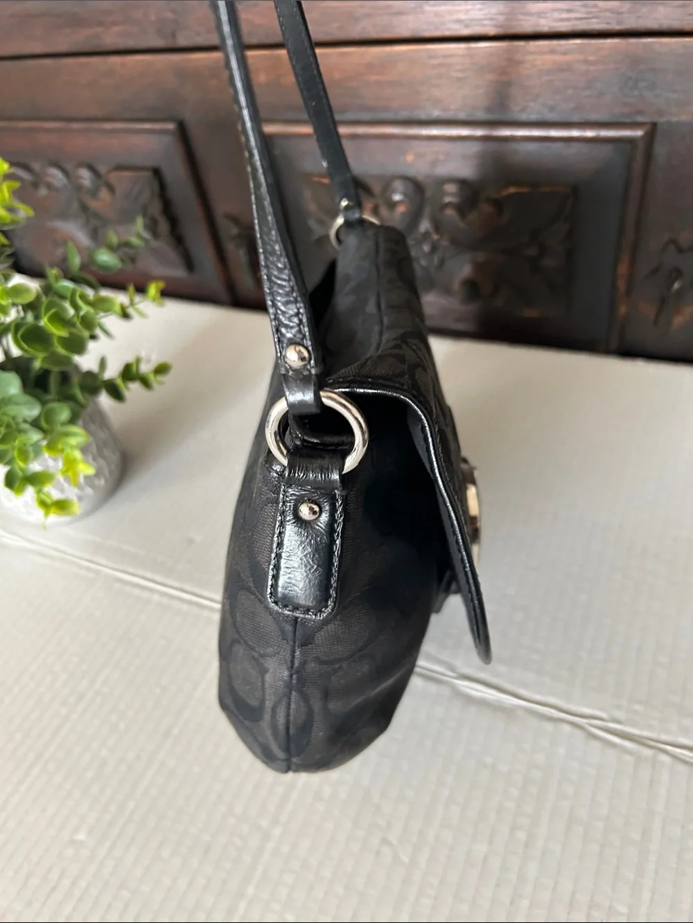 Coach Black Signature Canvas Crossbody with Buckle Detail